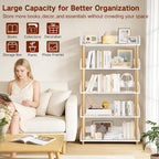 5-Tier Wooden Bookshelf, Modern Open Bookcase with Solid Wood Frame and Top Edge, Sturdy Freestanding Storage Organizer for Living Room, Bedroom, Home Office (White)