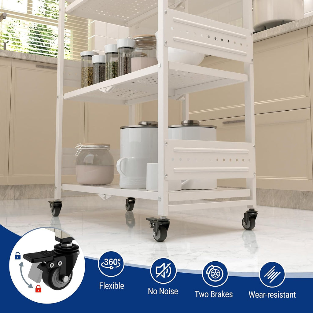 WORKPRO 5-Tier Folding Shelf, No-Assembly Metal Storage Rack with Wheels, 750 lbs Capacity (with Leveling Feet), Collapsible Shelving Unit for Kitchen, Pantry, Closet & Craft Shows - White