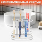 HarJue Toothbrush Holder Stand for Bathroom, Metal Toothbrush Organizer with Marble Base, Toothbrush Storage Collection for Family, Suitable for Home Hotel Countertop Vanity (Medium, Chrome Finish)