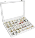Velvet Jewelry Tray 48 Grid Jewelry Display Tray Organizer Box with Transparent Lid Rings Earrings Necklaces Pendants Display Box Suitable for Women and Girls (Ivory)