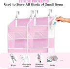 Over The Door Organizer 6 Tiers, Extra Large Behind Door Storage of 12 Compartments, 80 lbs Weight Capacity Hanging Storage Organizer with Clear Window Kids Toys,Shoes,Diapers,Room Storage,Pink
