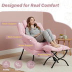Lazy Chair with Ottoman,Comfy Accent Living Room Chair with Footrest Set | Removable & Machine-washable Cover,Reading Chair with Armrests,Upholstered Lounge Chair for Bedroom,Dorm,Office,Small Space