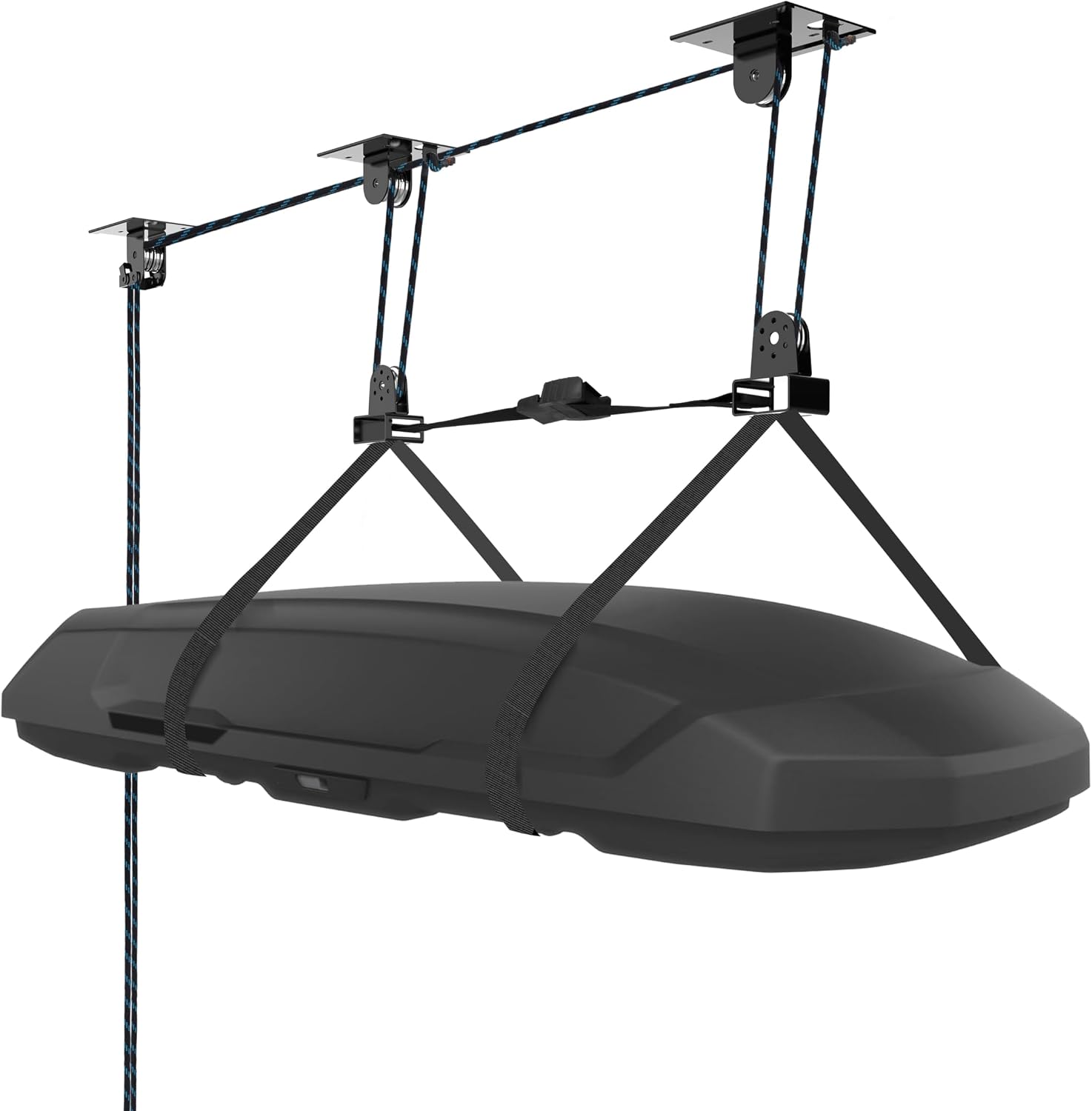 Hikeen Ceiling Hoist for Cargo Box, Heavy Duty Garage Storage Lift Pulley System Holds Up to 150 lbs Capacity, Fits 10-14 Foot Tall Garage Ceilings