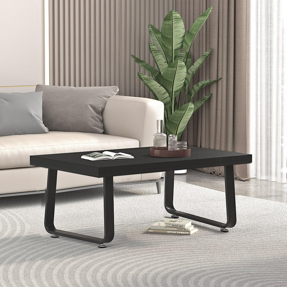 HSH 39" Wood Rectangle Coffee Table for Living Room, Black Oak
