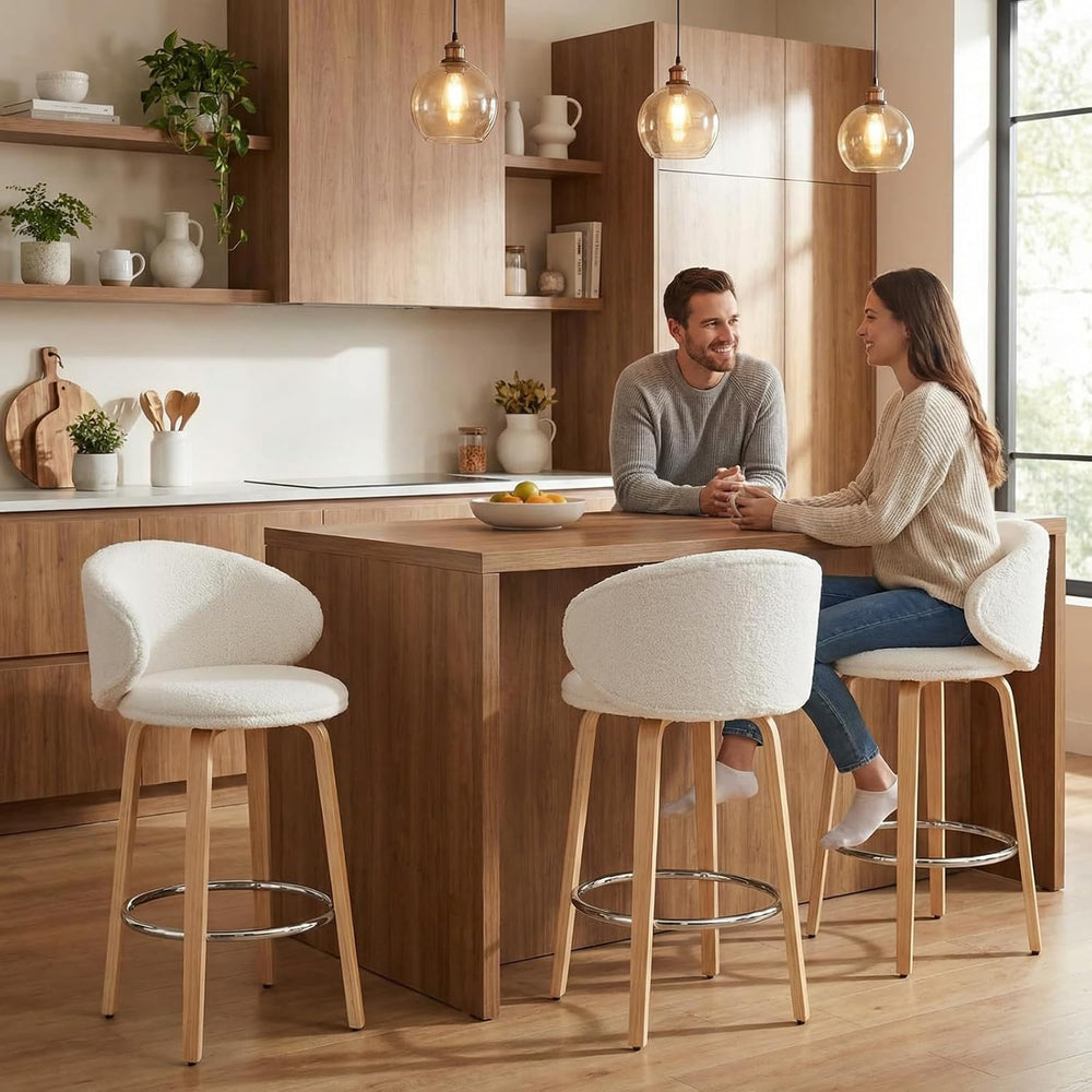 Ya-Home Modern Bar Stools, 26 Inch Counter Height Sherpa Barstools with Woode...