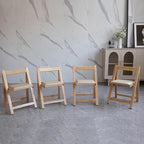 Wood Round Folding Dining Table with 4 Chairs, Solid Wood Folding Chair Set of 2, Space Saving Foldable Dining Table with 4 Chairs