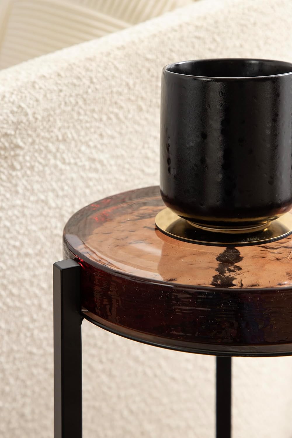 Kate and Laurel Aguilar Modern Drink Table, 9 x 9 x 23, Amber Glass and Black...