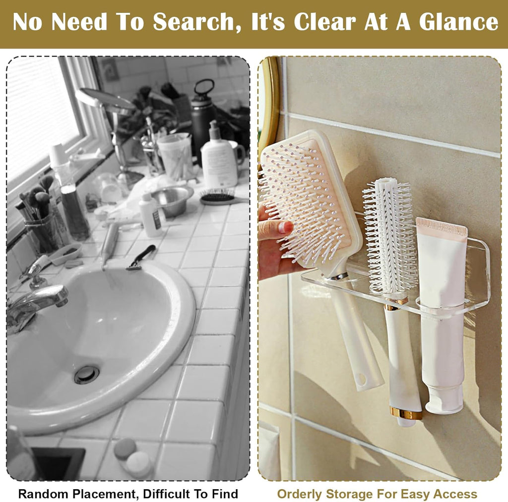 Bathroom Hair Brush Holder Wall Mounted Hair Brush Organizer with 3 Holes Non Perforated Wall Mounted Shaver Storage Rack for Combs, Curling Irons, Razors