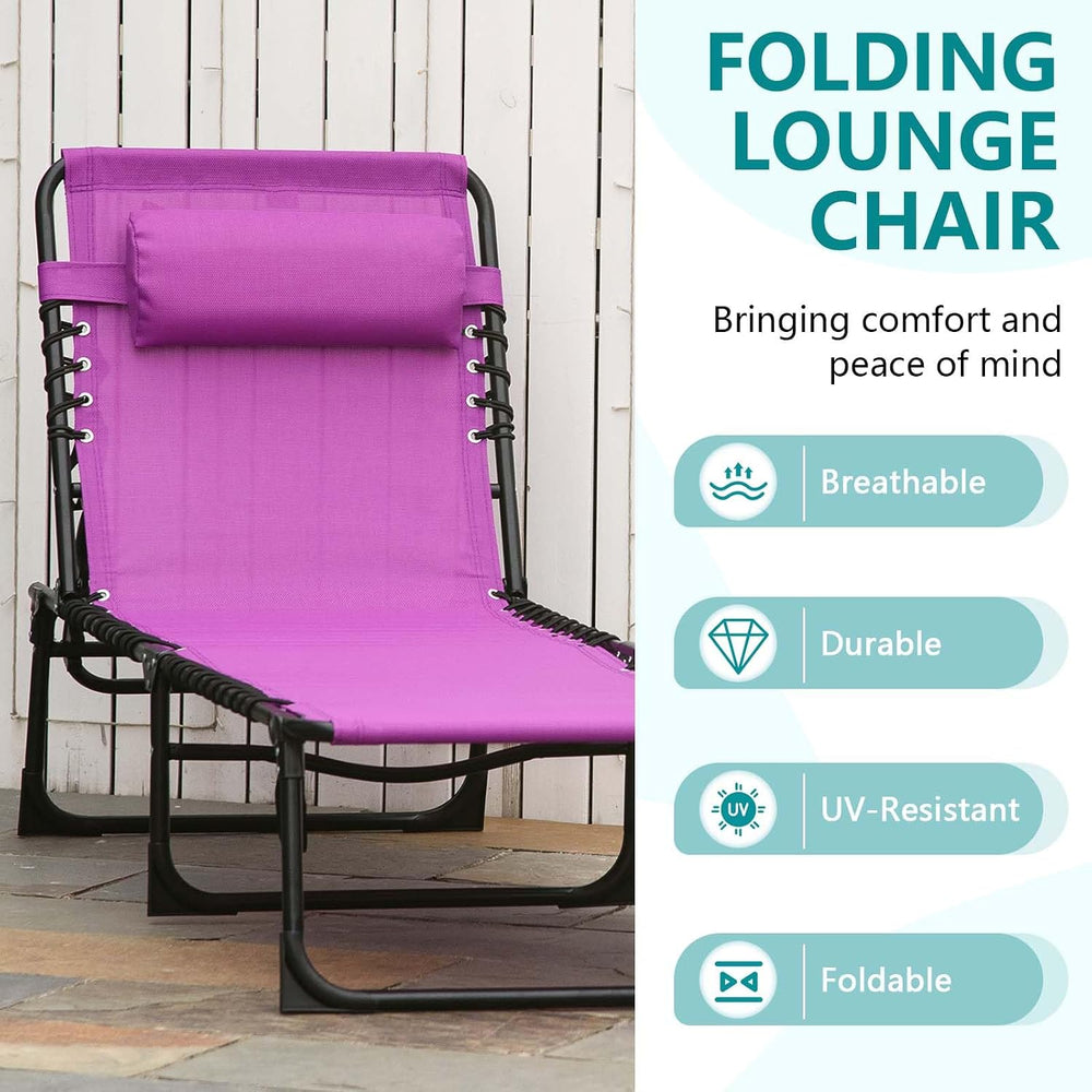 Outdoor Sun Tanning Chair Folding, Heavy Duty Adjustable 4-Position Folding L...