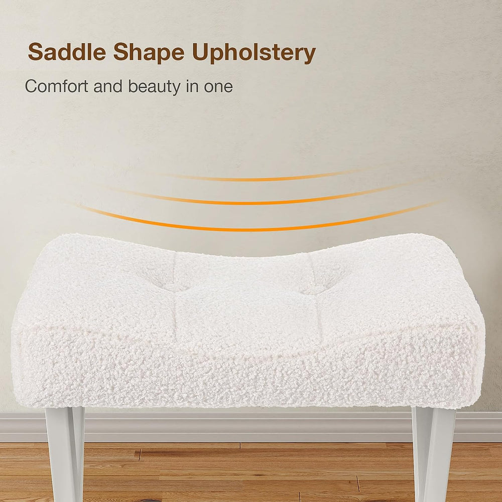 18-Inch Vanity Stool Chair, White Padded Saddle Makeup Stool