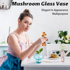 Mushroom Vase, Set of 6 Colored Flower Vase, Propagation Stations Vases, Small Bud Vases Home Decor Cute Glass Mushroom Planter for Room Office Decoration (Colorful)