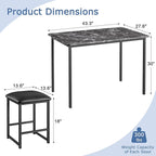 VECELO Kitchen Table and Chairs for 4, Dining Room Set with PU Chairs/Stools, Heavy-Duty Metal Frame, Faux Marble Tabletop, Space-Saving Design for Small Spaces, Easy Assembly, Elegant Black