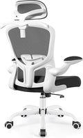 FelixKing Office Chair with Headrest, Ergonomic Desk Chair with Wheels, Task Swivel Comfy Chair with Adjustable Lumbar Support, Breathable Mesh Computer Chair with flip-up Armrests for Home (White)
