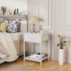 Furologee White Nightstands Set of 2, End Table with Fabric Drawer, Small Side Table for Small Spaces, 2 Tiers Storage Shelves End Table, Bedside Table for Living Room, Bedroom, Dorm