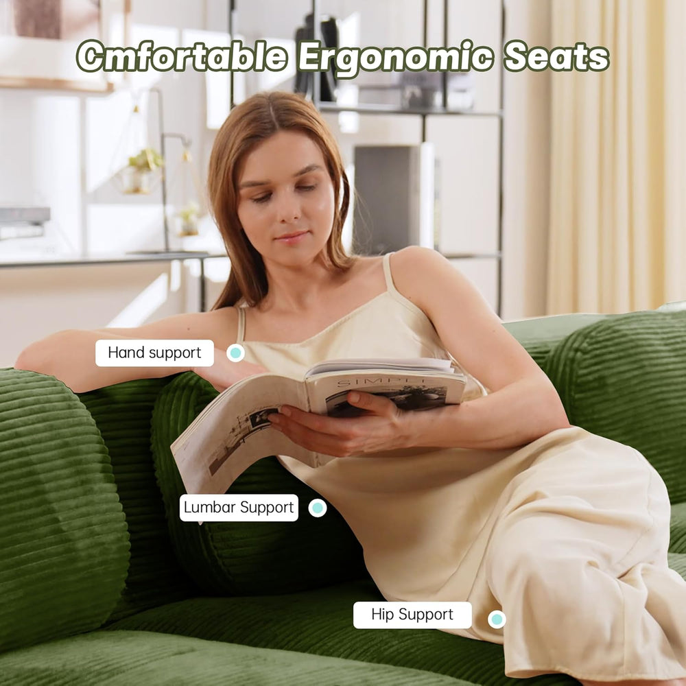 SoarFlash Corduroy Sectional Sofa Ottoman,Green