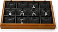 Oirlv Solid Wood 12 Grid Liner Pendant Jewelry Organizer Tray Jewelry Drawer Organizer(Black)