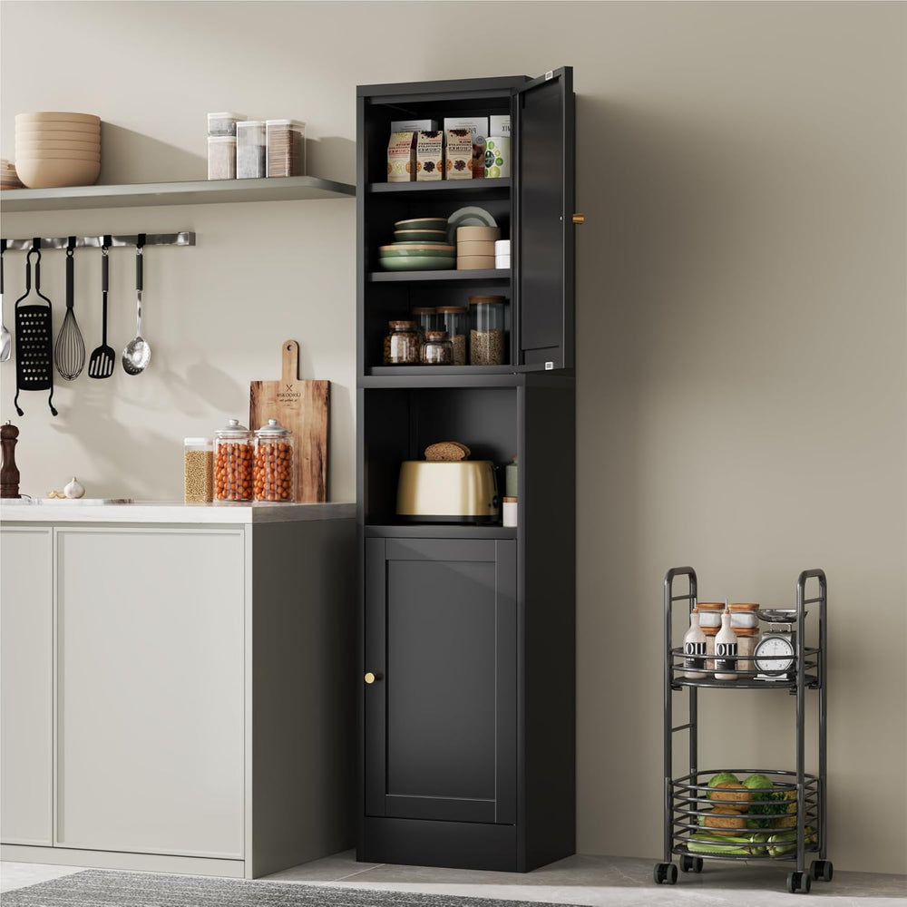 YAUWOH 2-Door Metal Storage Cabinet, Tall Slim Pantry Organizer with 3 Adjust...
