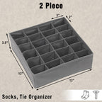 Simple Houseware 2 Pack Closet Sock Organizer, 24 Cell Drawer Divider, Dark Gray