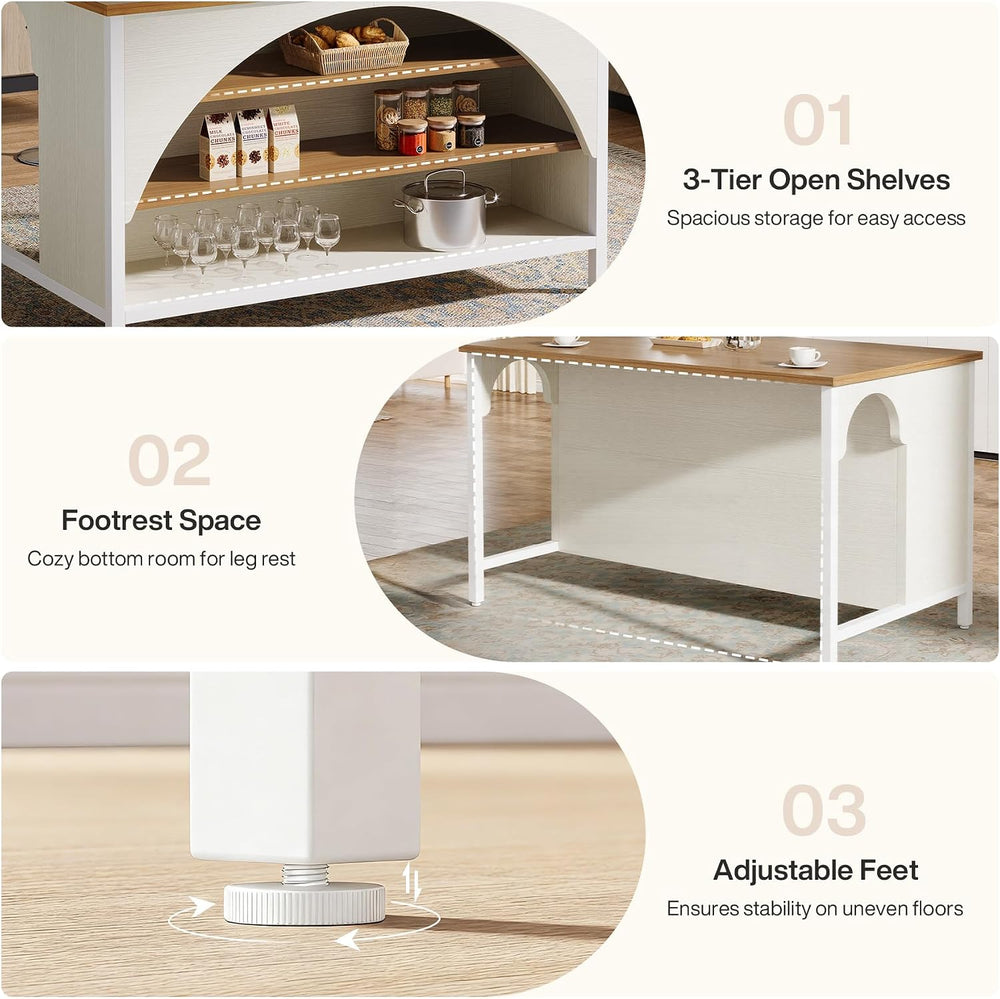 Tribesigns Kitchen Island with 3 Storage Shelves, 55" W Kitchen Shelf wi...