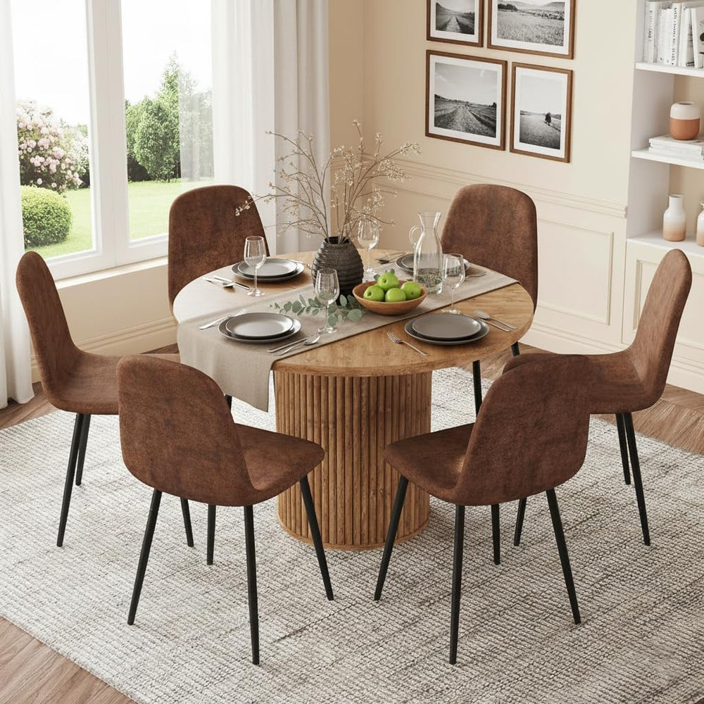 Table and Chairs Set of 6, Round Dining Room Sets for 6, 42 Inch Storage Tabl...