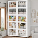 1000Qt Stackable Storage Bins with Lid and Wheel, 250Gal Plastic Closet Organizer and Storage Drawer, Large Collapsible Storage Box Cabinet with Clear Door for Home Kitchen Office, 5Pack White