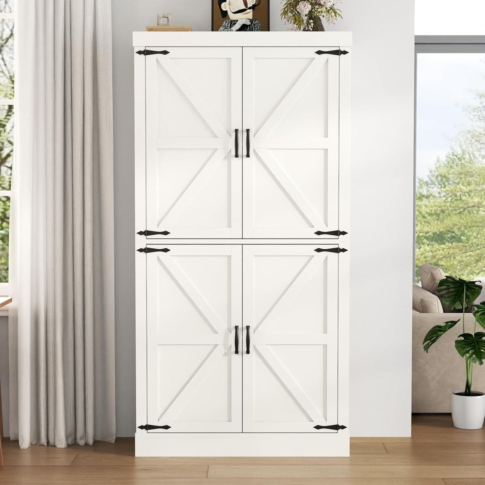 Gyfimoie 70" Tall Kitchen Pantry, Farmhouse Storage Cabinet with Barn Do...