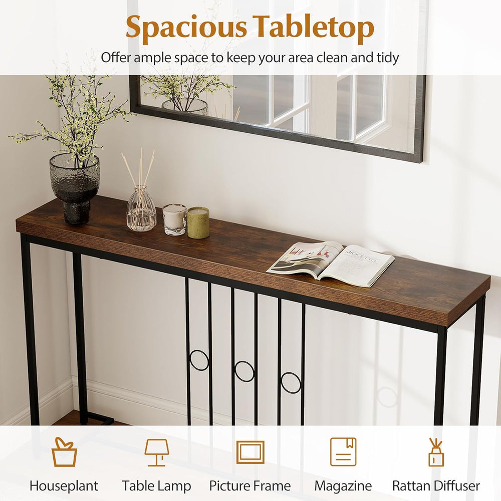 Giantex Industrial Console Table, 55" Narrow Entryway Table with H-Shape...