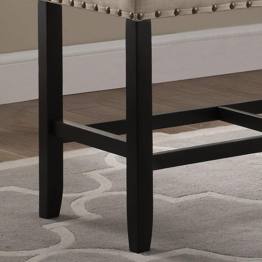 Roundhill Furniture Biony Fabric Counter Height Dining Bench with Nailhead Tr...