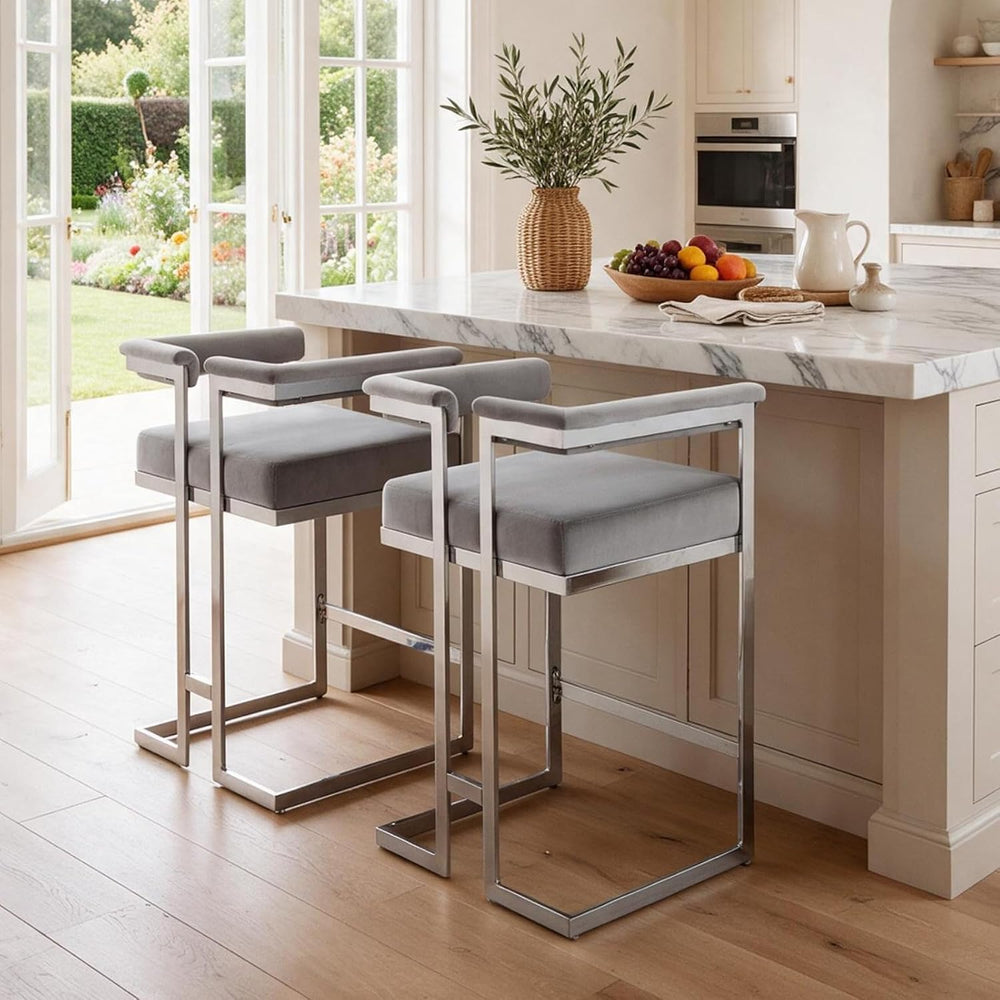 DUOMAY Modern 26" Bar Stools Set of 4 | Velvet Upholstered Counter Heigh...