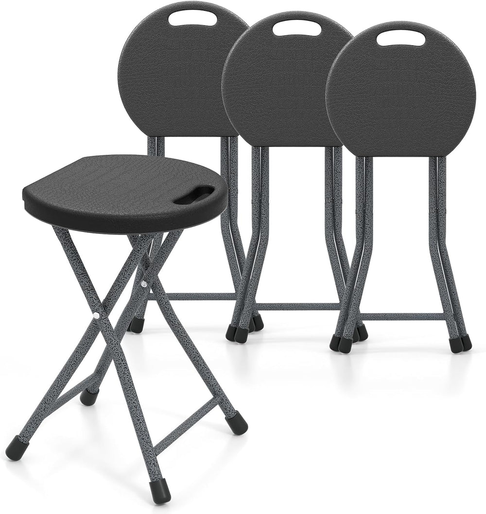 GYMAX Folding Stool, 18in Portable Collapsible Bar Stool with Handle & St...