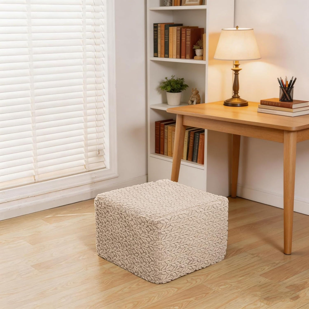 Square Stuffed Pouf Ottoman Poufs with One-Piece Seamless Foam Filling, Furry...