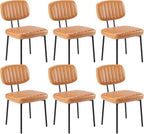 Sweetcrispy Dining Chairs Set of 6, Upholstered Mid Century Modern Kitchen Accent Chairs with Faux Leather Cushion Seat & Metal Legs for Home Office, Living Room - Brown