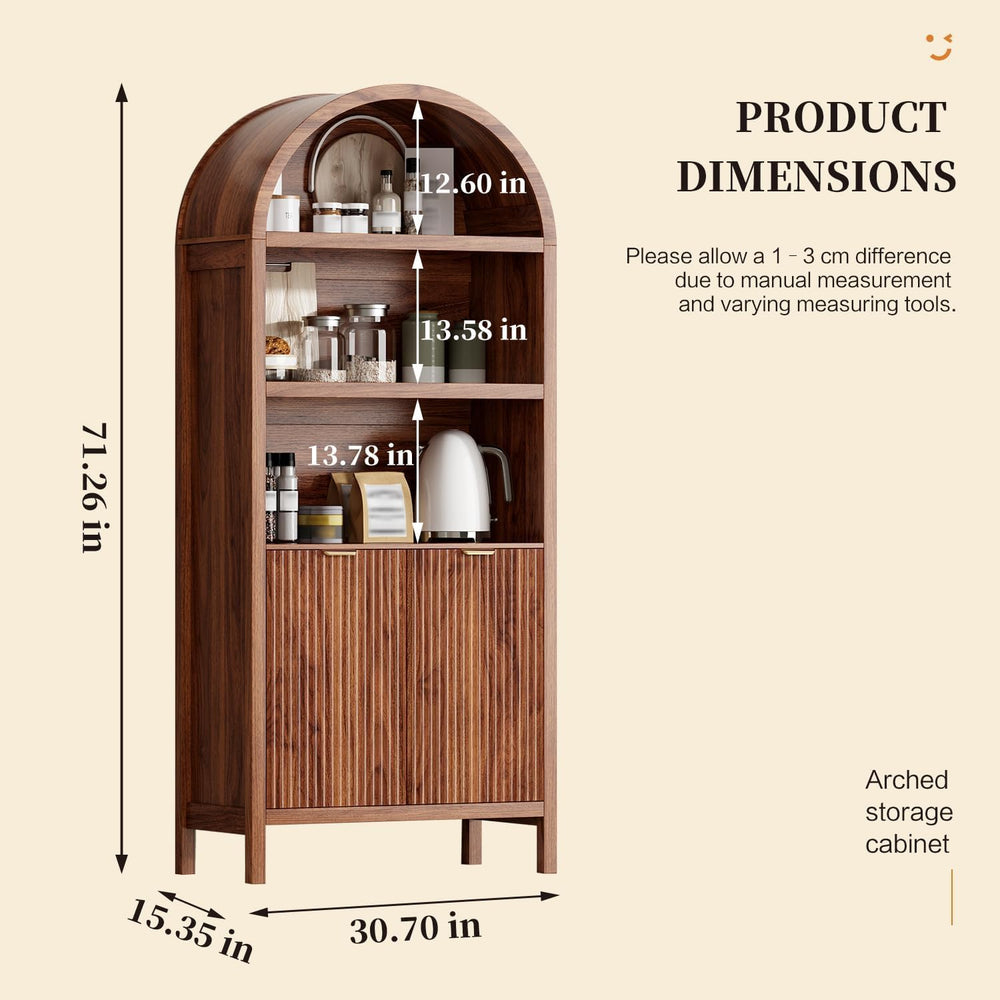 Ieejdn 71" Tall Arched Kitchen Pantry,Modern Fluted Wood Storage Cabinet...