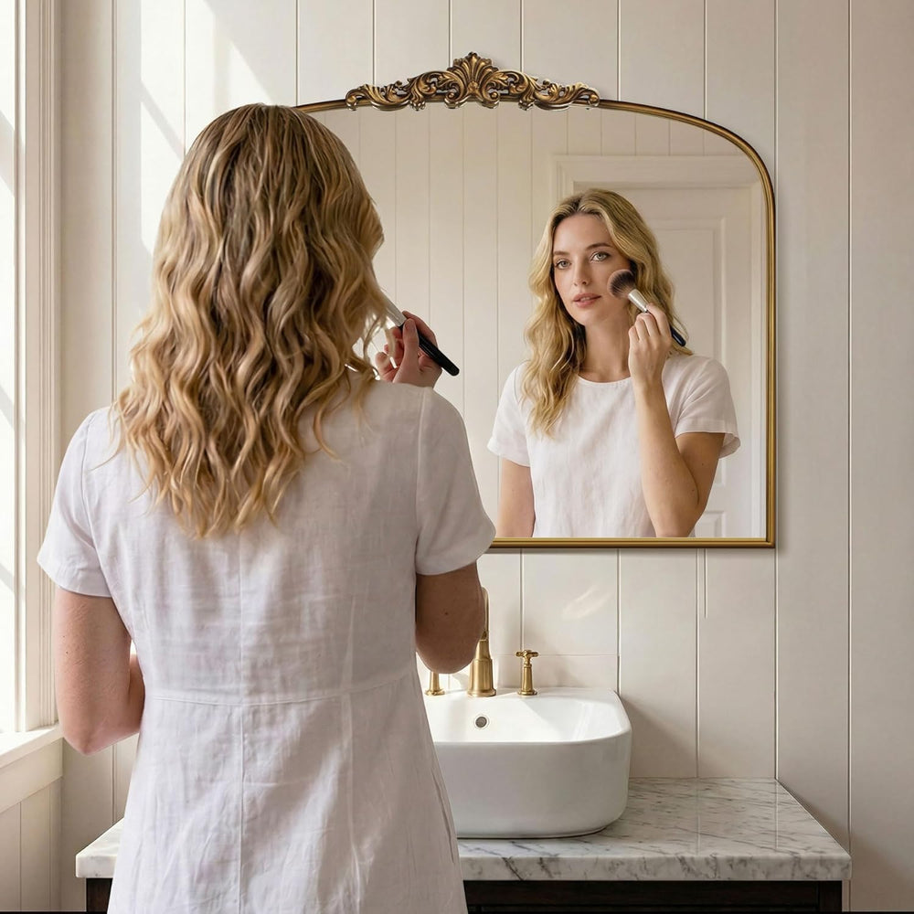 Vintage Gold Mirror 36"X30" Arched Antique Wall Mirror | Metal Fram...