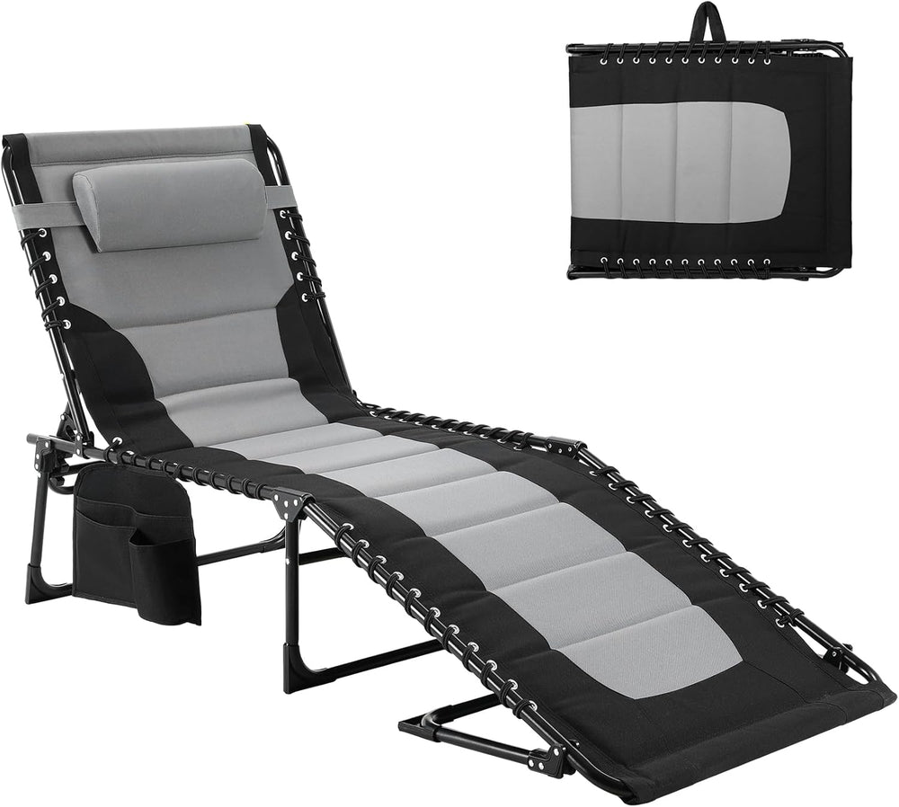 TLSUNNY Padded Folding Lounge Chair, Portable Reclining Chair with Pillow &am...