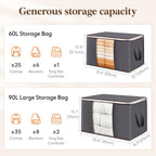 Lifewit 10 Pack Clothes Storage, Foldable Organization Bins with Lids and Clear Window for Blanket, in Closet with Reinforced Handles for Clothing, Bedding, Gray