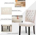Velvet Dining Kitchen Chair Set of 6, Parsons Upholstered Dining Room Chair, Wood Accent Chair with Nailed Trim, Beige