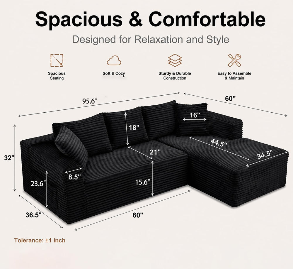 96" Cloud Sectional Couches with Chaise for Living Room