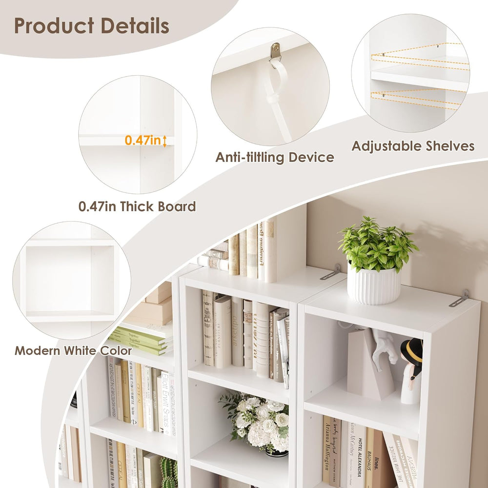 FOTOSOK White Bookshelf 8-Tier Narrow Bookshelf, 11.6 X 9.3 X 70.9 Tall CD DV...
