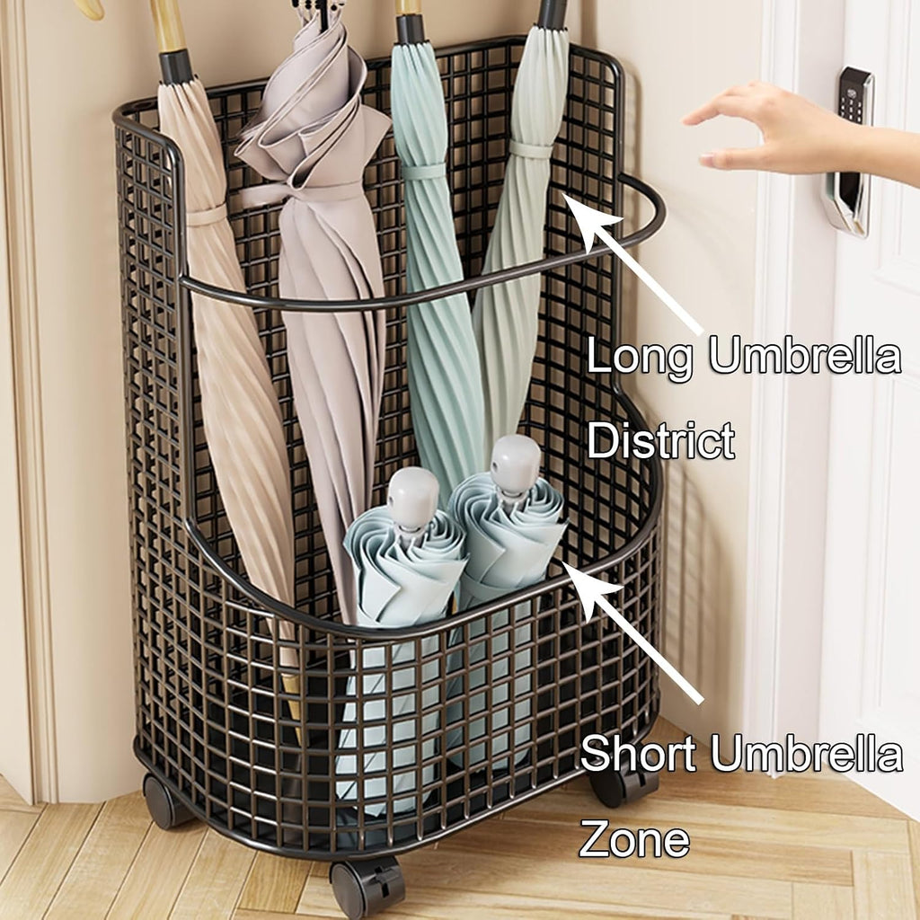 Hollow-out Umbrella Stand with Wheels/without Wheels Commercial Umbrellas Holder H 17.7/19.7" Multifunctional Cane Holder with Divided Storage Iron Frame