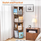 HOOBRO Rotating Bookshelf, 360° Spinning Bookshelf for Small Spaces, 4-Tier Floor Standing Bookcase Storage Rack, Wooden Corner Bookcase for Living Room, Study, Office, Rustic Brown and Black FG54SJ01