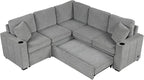 84.7" Symmetrical Convertible Sleeper Sectional Sofa Couch Bed for Living Room 4 Seater L Shaped Reversible Pull Out Sleeper Sofabed with Movable Ottoman ,2 Cup Holders ,USB Ports, Detachable Backrest