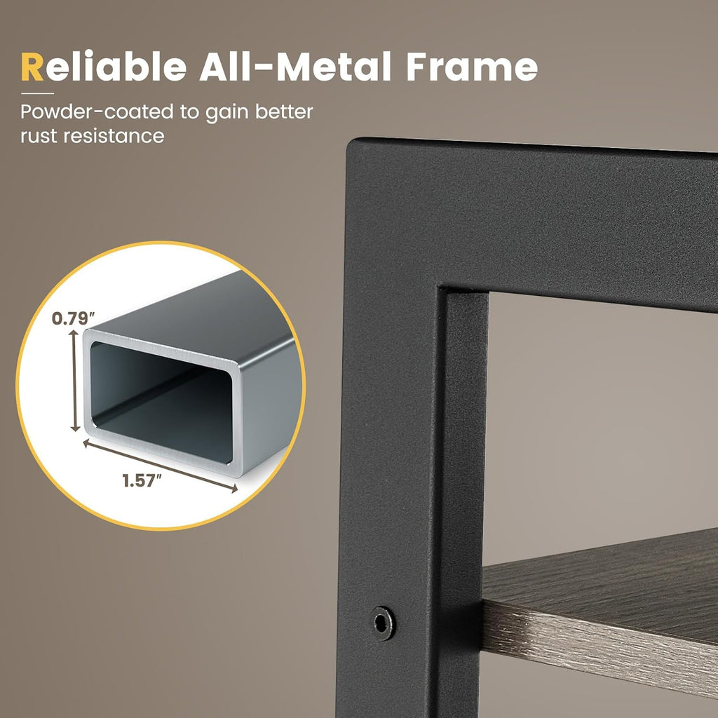 Giantex Ladder Shelf 4-Tier Industrial Bookshelf Storage Rack Shelves for Home and Office Use, Wooden Display Rack with Metal Frame (Gray)