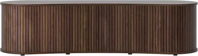 59" Fluted TV Stand with Sliding Tambour Door, Mid Century Modern Wood Media Console with Storage Cabinet, Entertainment Center for Living Room (Walnut)