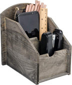 VERGOODR 3 Slot Rustic Wooden Remote Control Frame Media Organizer,Office Supply Storage,Magazine Pen Holders (Rock grey)