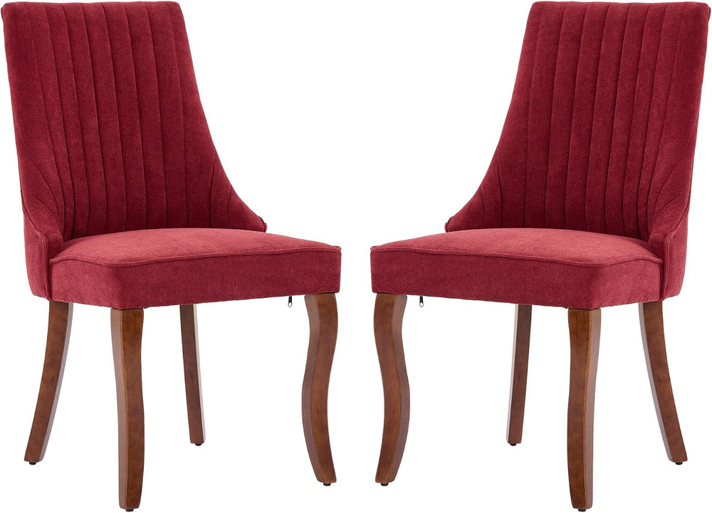 Aoowow Linen Blend Upholstered Dining Chairs Set of 2,Channel Tufted Dinner C...