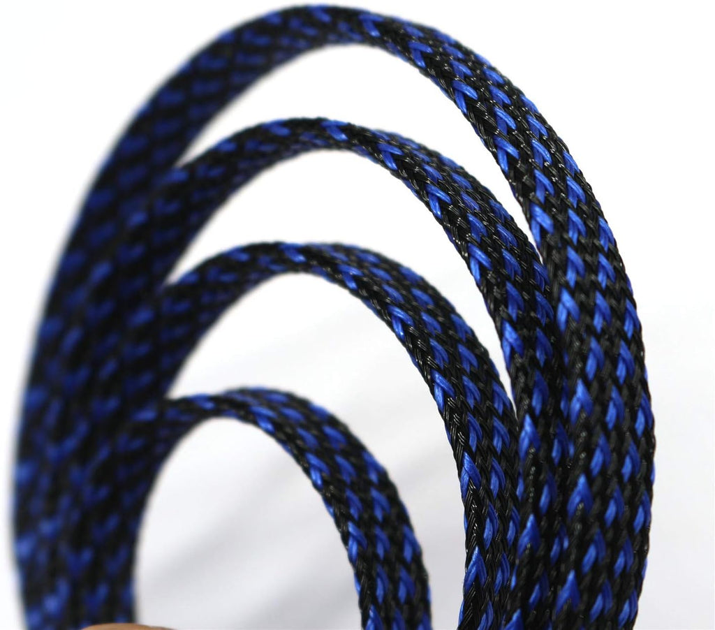 30ft PET Expandable Sleeving Wire Cable Sleeve (3/5", Blue&Black)