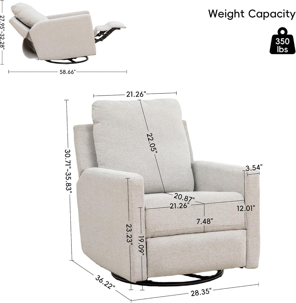 MINCETA Glider Recliner Chairs, Nursery Rocking Chairs, Gray | 360° Swivel Rocking Chairs with Metal Base, High Back Rocking Chair for Living Room, Chenille Fabric