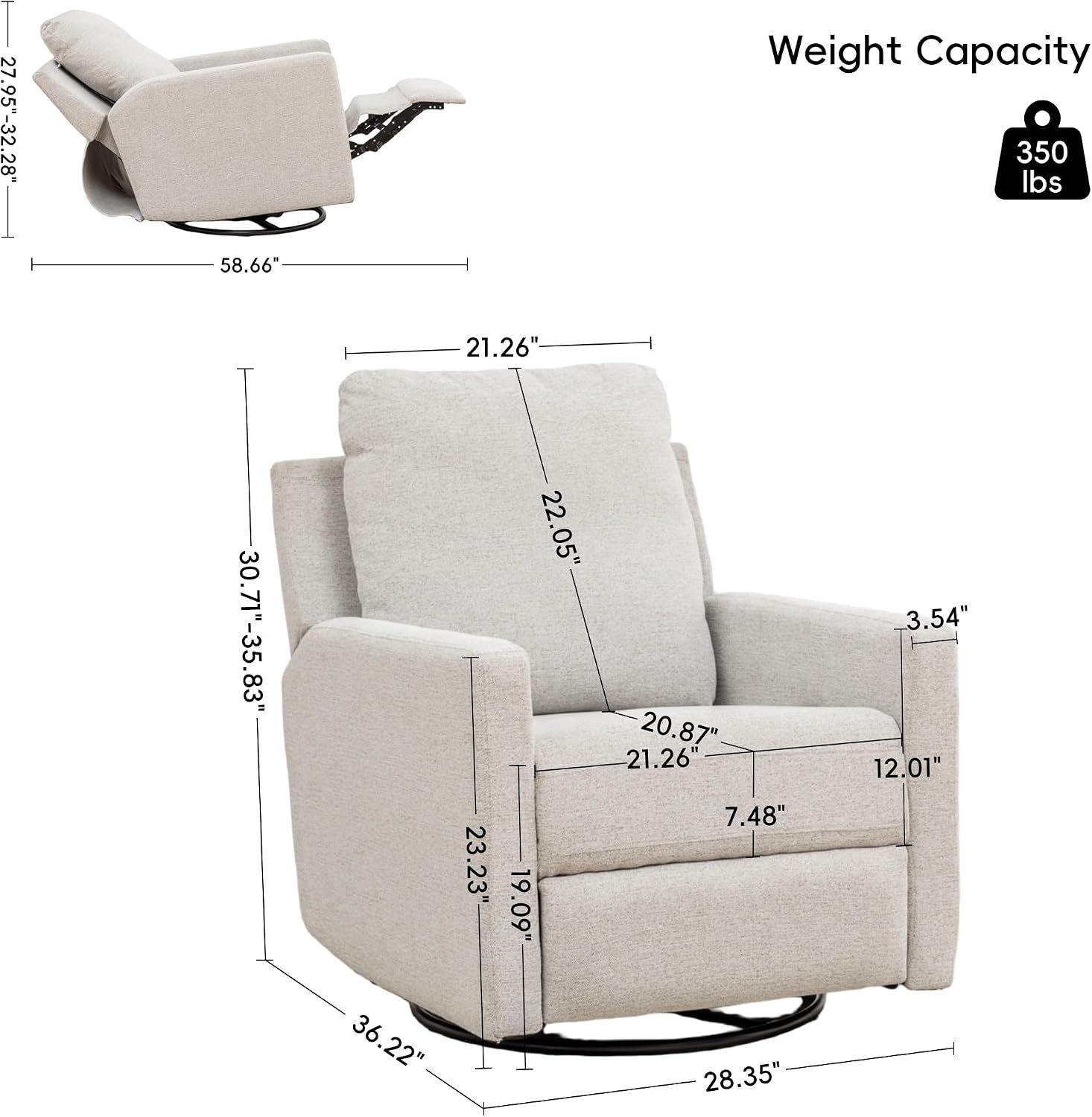 MINCETA Glider Recliner Chairs, Nursery Rocking Chairs, Gray | 360° Swivel Rocking Chairs with Metal Base, High Back Rocking Chair for Living Room, Chenille Fabric