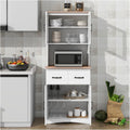Kitchen Cabinet White Pantry Room Storage Microwave Cabinet with Framed Glass Doors and Drawer,for Kitchen